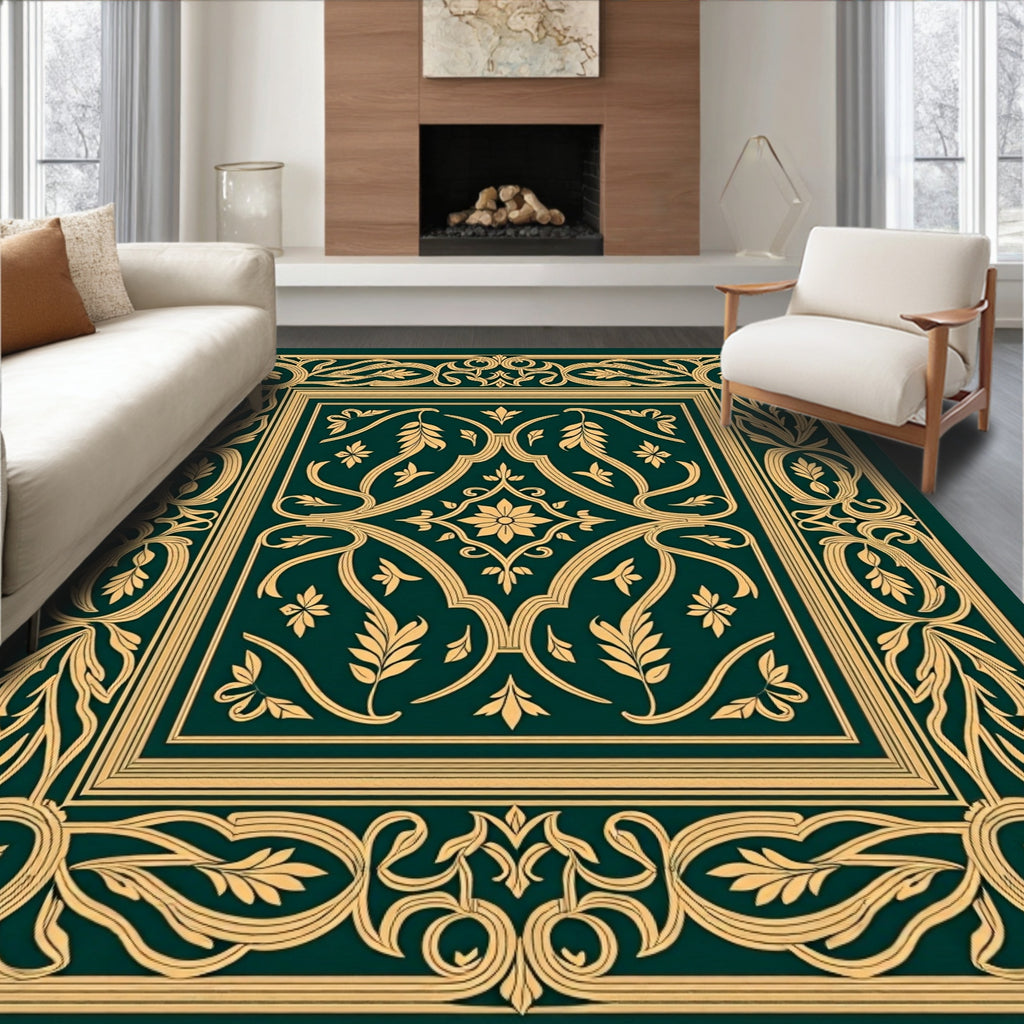 Elegant Floral Scroll Border Design Rug