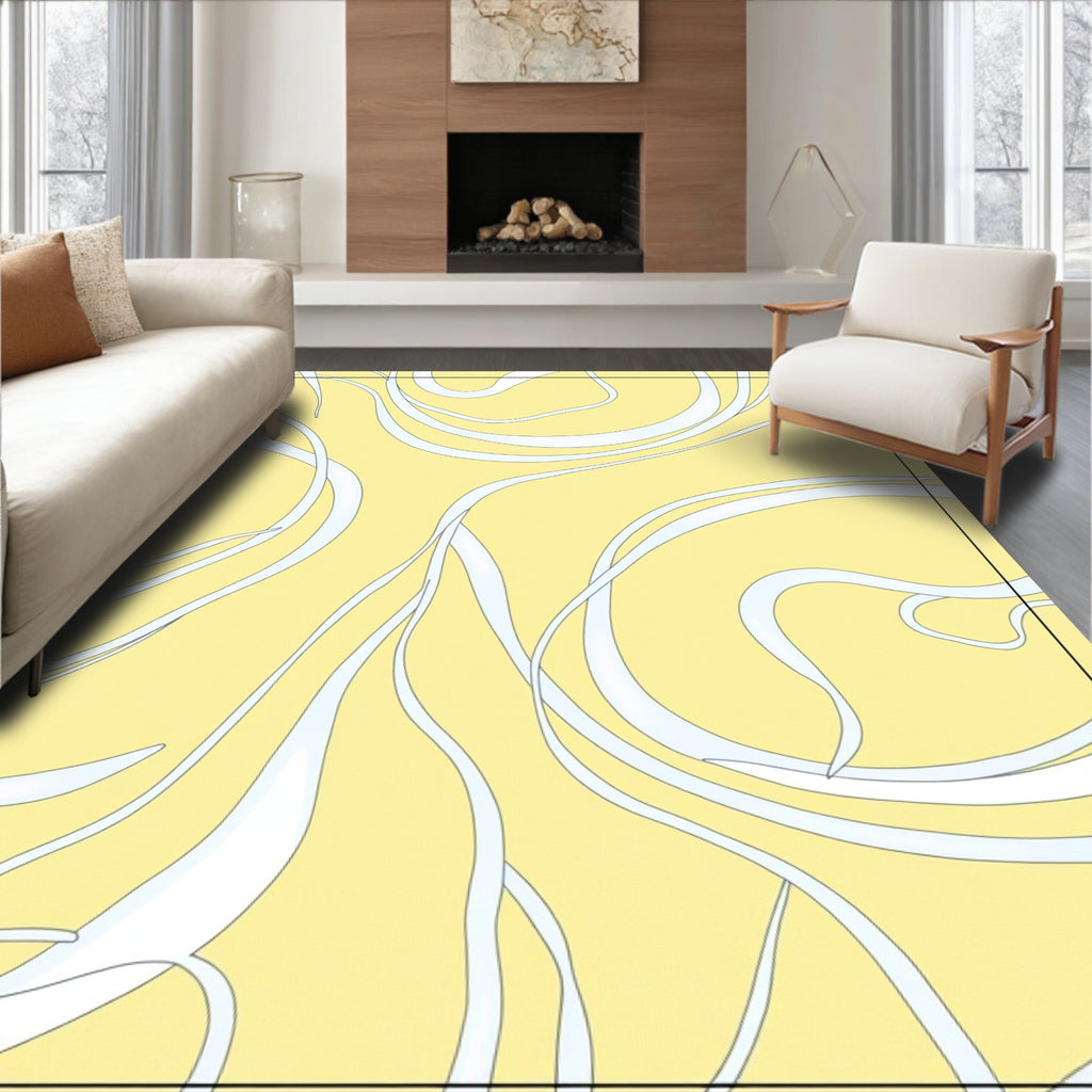 Radiant Swirl Abstract Yellow Pattern Rug