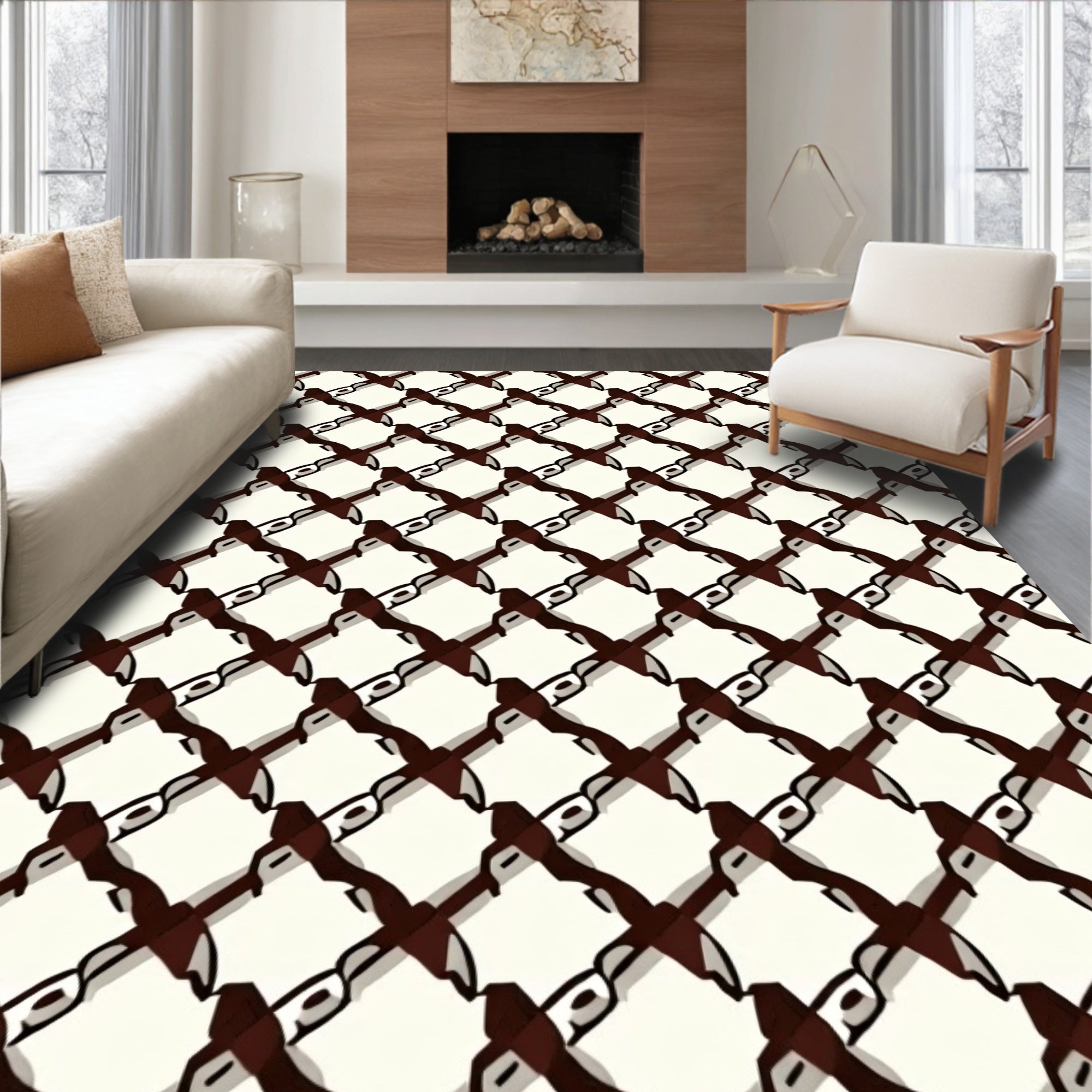 Diagonal Chain Link Pattern Rug
