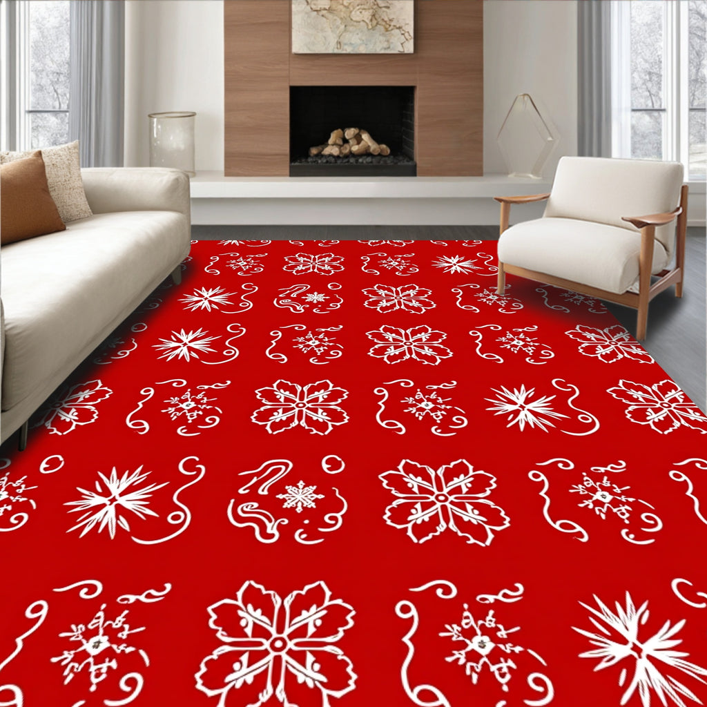 White Floral Snowflake Pattern Rug