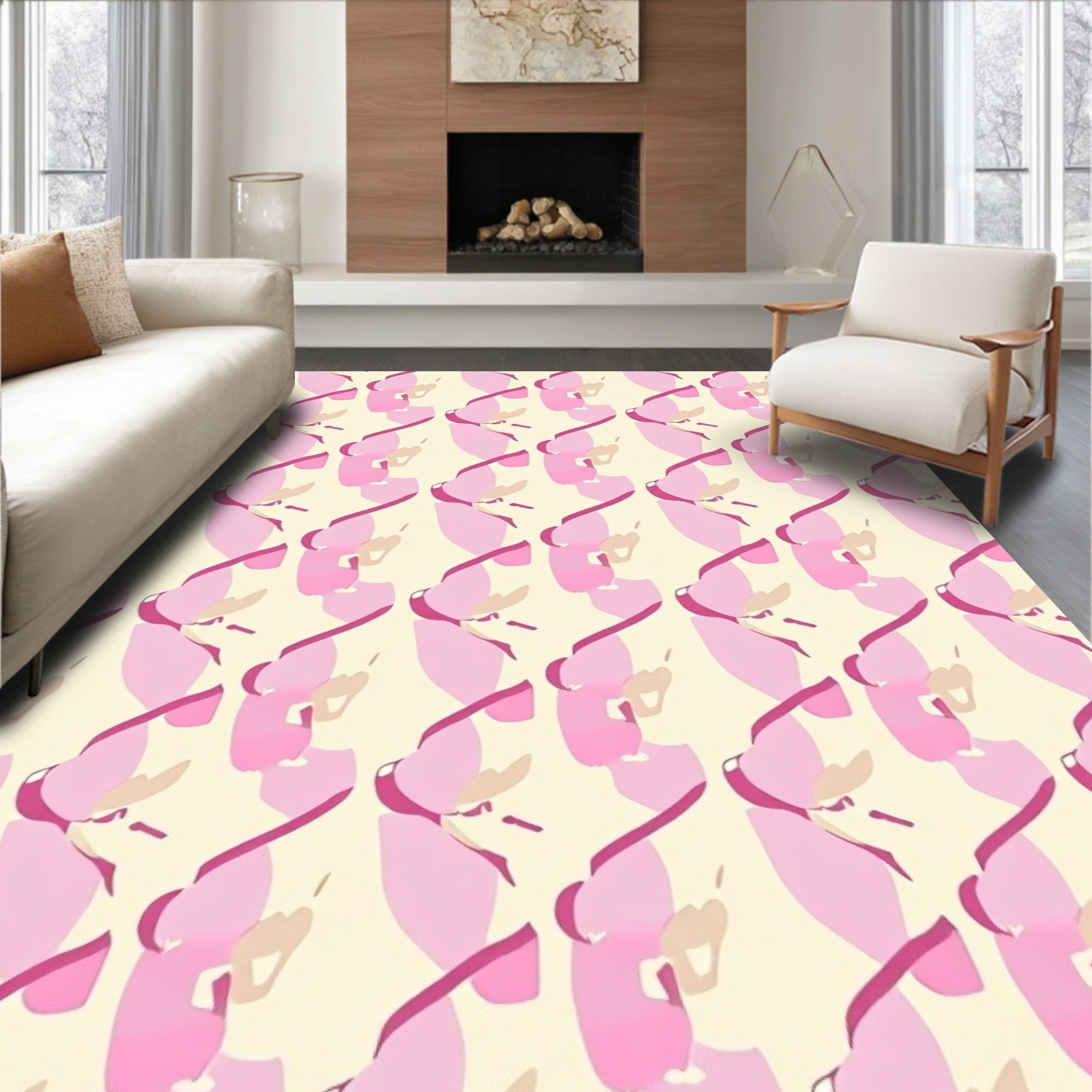 Abstract Pink Swirls Pattern Design Rug
