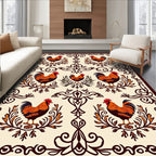 Rustic Rooster Floral Scroll Pattern Rug