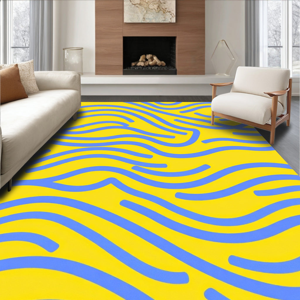 Abstract Blue Wavy Lines Rug