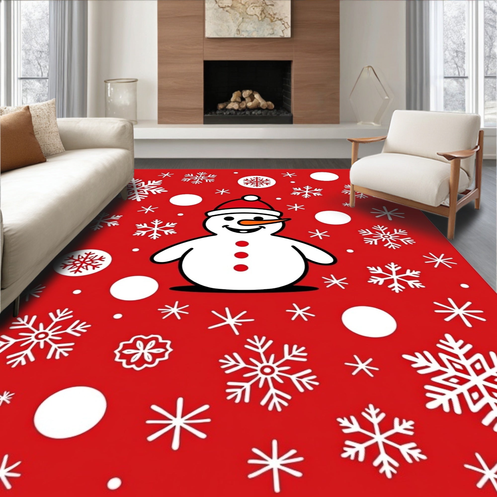 Snowman Snowflakes Festive Pattern Rug