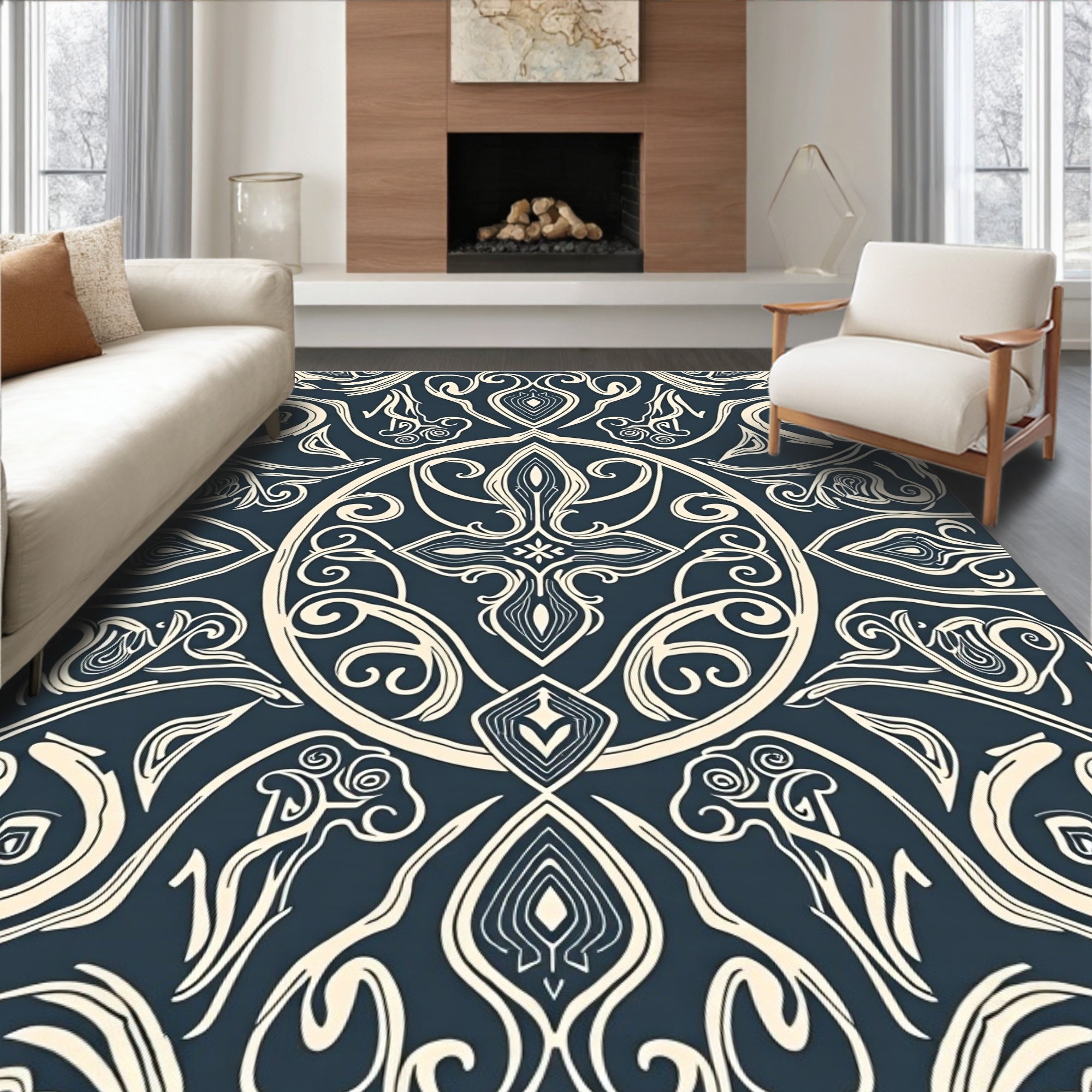 Detailed Vintage Scroll Pattern Design Rug