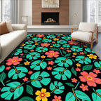 Coral Teal Yellow Floral Garden Rug