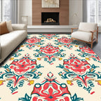 Ornate Coral Teal Floral Pattern Rug