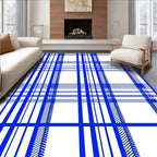Blue White Classic Plaid Design Rug