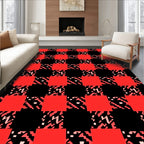 Red Black Houndstooth Checkered Pattern Rug