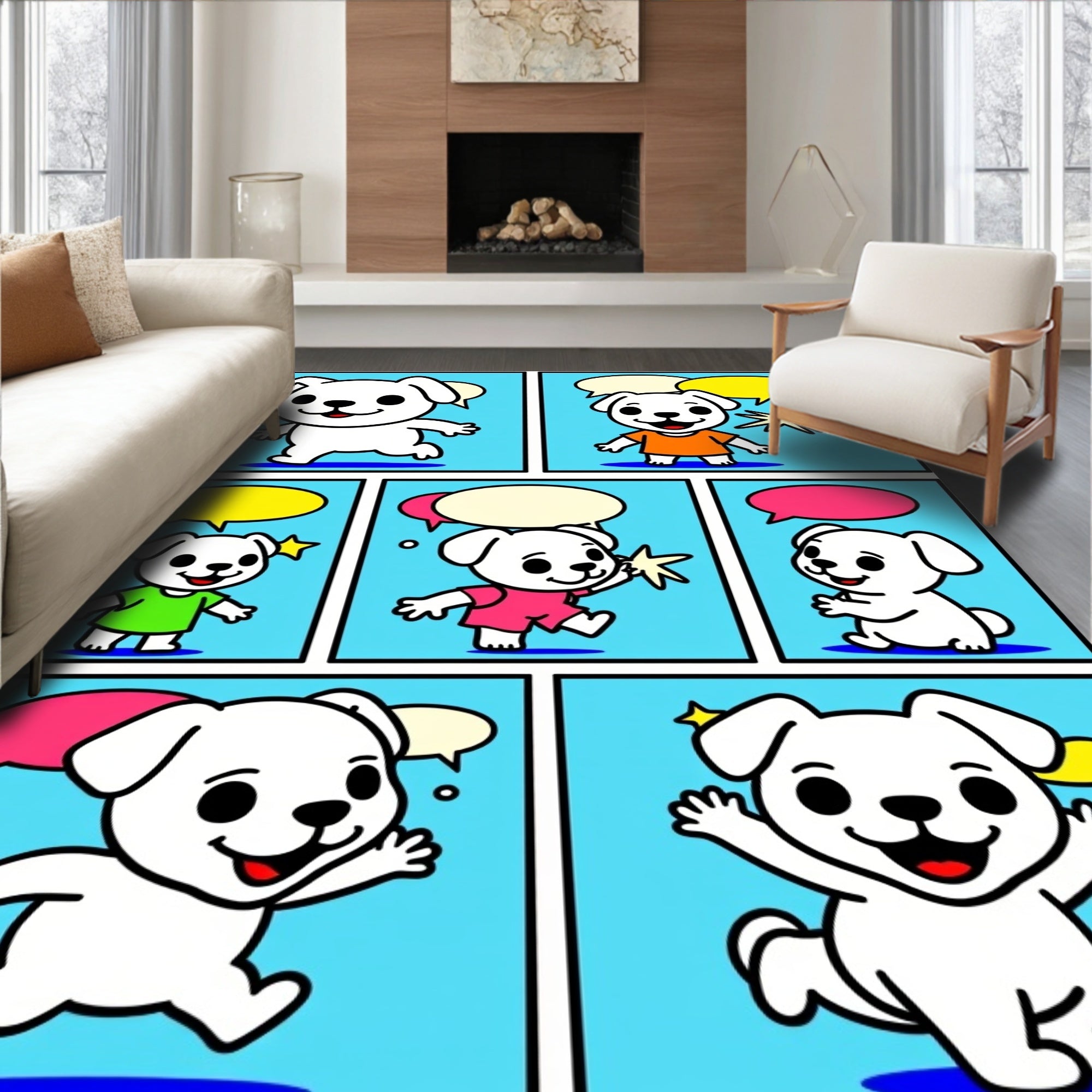 Cute Dog Comic Strip Design Rug