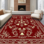 Elegant Red Floral Scrollwork Pattern Rug