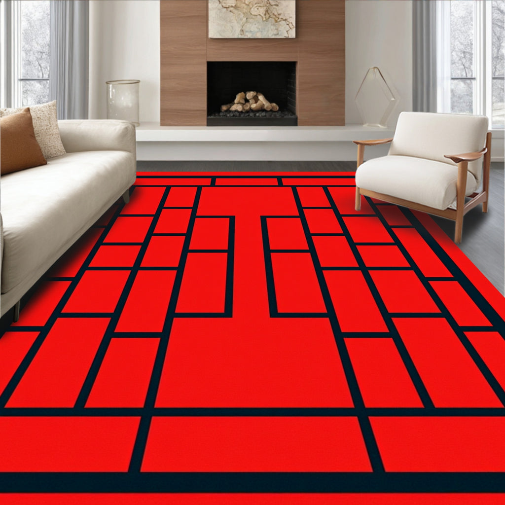 Bold Red Geometric Lattice Design Rug