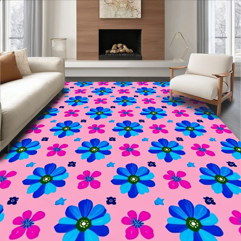 Floral Blue And Pink Pattern Rug